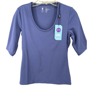 Joy Clean Boss T-Shirt NEW HSN Sz S Purple Built In‎ Bra Luxe Performance New